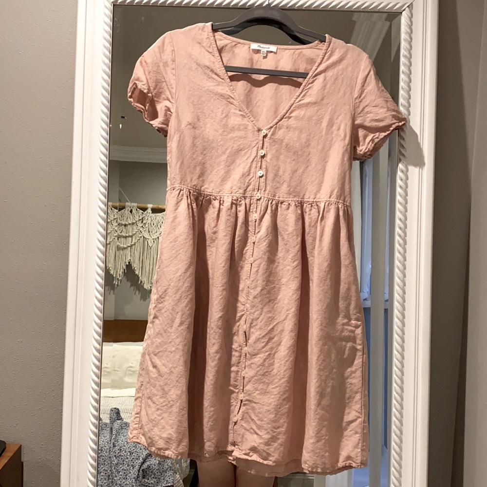 Madewell linen-blend v-neck button-front mini dress